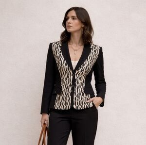 Dolce Vita Geometric Panel Stretch Blazer Jacket Black Cream Checks Size 8